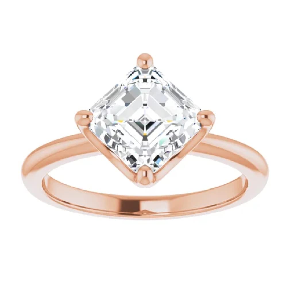 10K Solid Rose Gold Handmade Engagement Rings 2 CT Asscher Cut Moissanite Diamond Solitaire Bridal Wedding Rings for Her Women Minimalist Anniversary Propose Gifts
