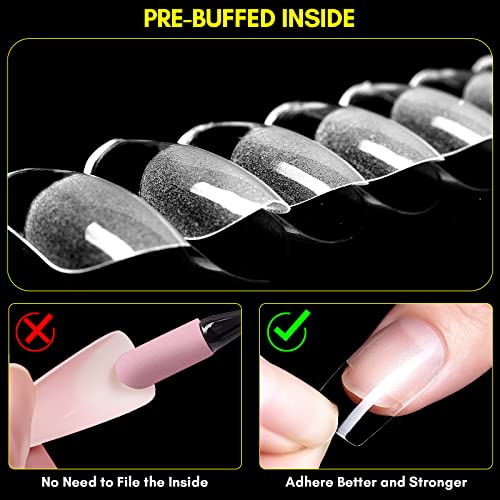 Makartt 504Pcs Soft Gel Nails Pre-Buff Full Cover Nail Tips, Medium Square False Gelly Tips Press On Nails Matte Fake Nail Clear Acrylic Nails No Crease 12 Sizes Nail Supplies For Salons Diy Nail Art #TOP2