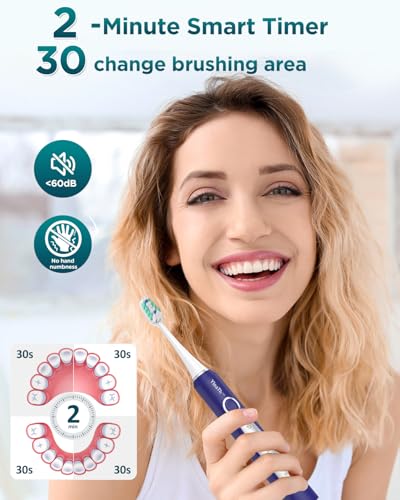 Image of Sonic Electric Toothbrush for Women - Adult Sonic Toothbrush with 8 Brush Heads and Travel Case, 5 Modes, IPX7 Waterproof, Rechargeable Travel Electric Toothbrush, Purple
