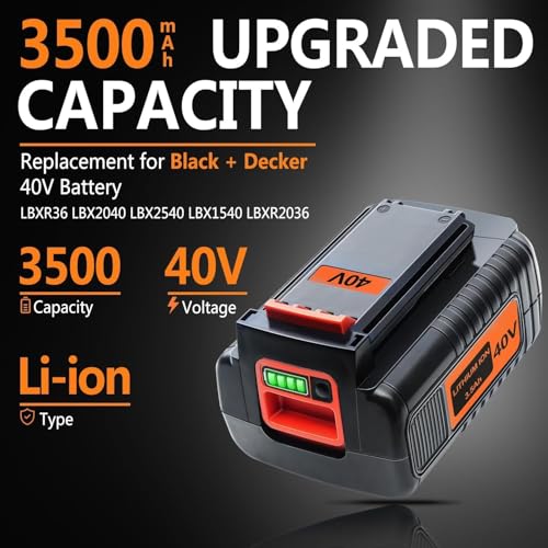 FSKE 2Packs Replacement for Black and Decker 40V Battery LBX2040 LBXR36 LBXR2036 LST540 LCS1240 LBX1540 LST136W, Compatible with All Black and Decker 40 Volt Power Tools 3.5Ah by FSKE - Image 2
