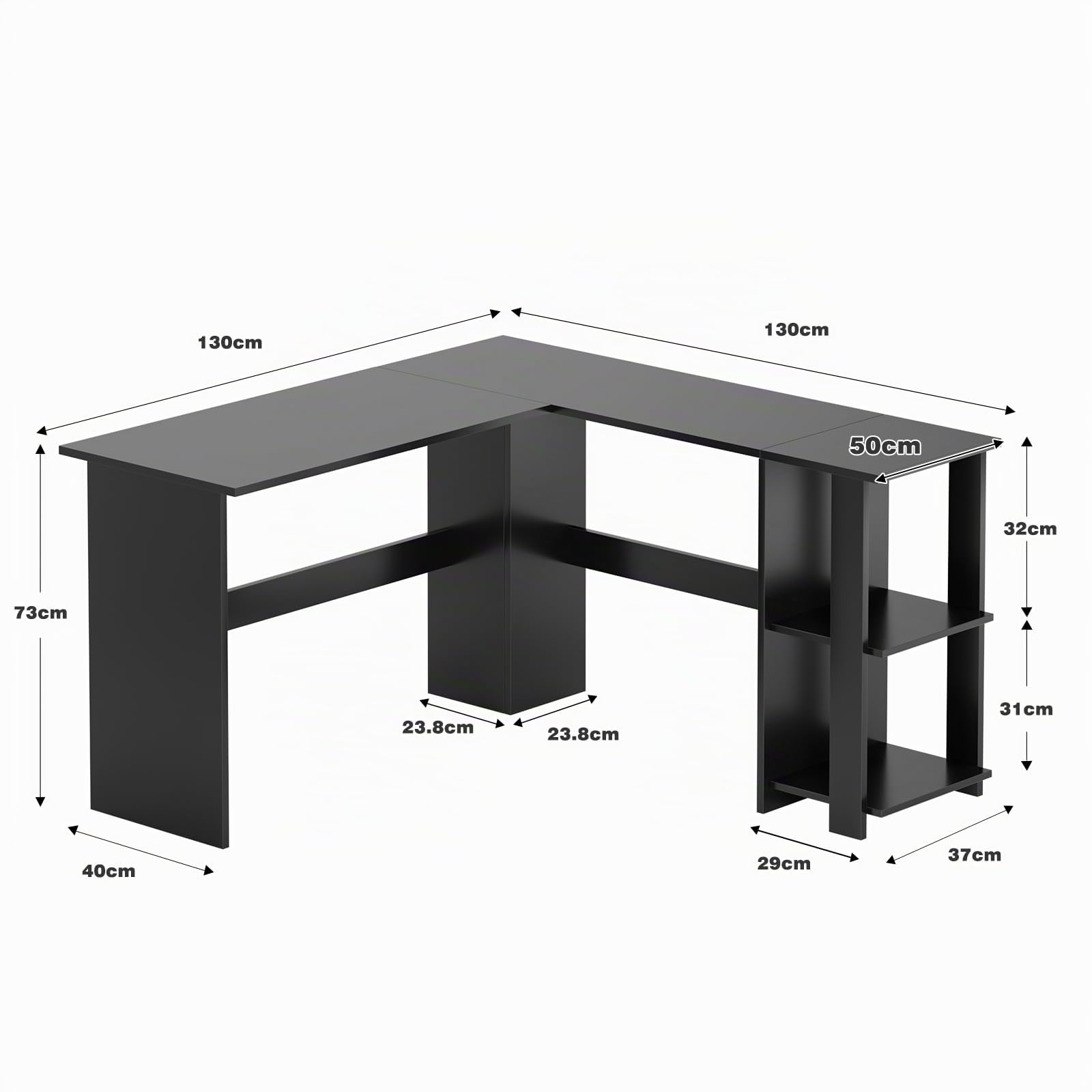 SogesHome Scrivania Angolare grande con 2 Ripiani Scrivania per Computer a Forma L Tavolo PC Robusto Postazione di Lavoro per Casa Ufficio Studio,130 cm x 136 cm