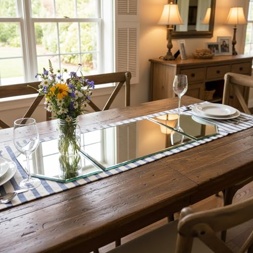 Dandat 3 Pcs Irregular Glass Mirror Trays Centerpieces for Table, 5mm Thick Beveled Mirror Table Runner, Large Rectangle Runner Set for Wedding Decor, Candle Plate Craft Party Home Supplies, 36" x 12" by Dandat - Used condition - Image 6