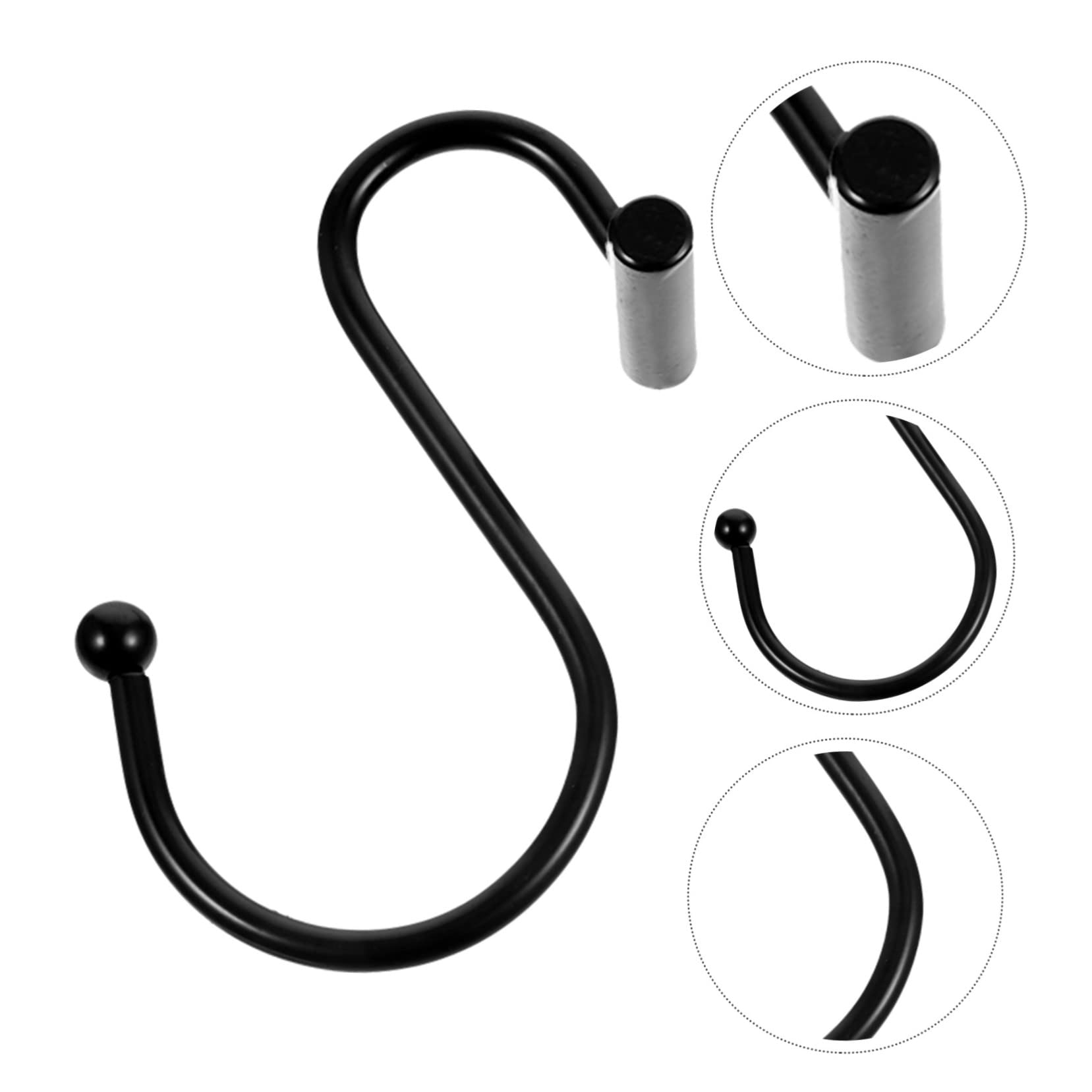 WOONEKY Embrasses de Rideaux en Fer Noir, Crochets de Fixation pour Rideaux en S, Lot de 24, pour Salle de Bain, Fixation Sûre et Solide