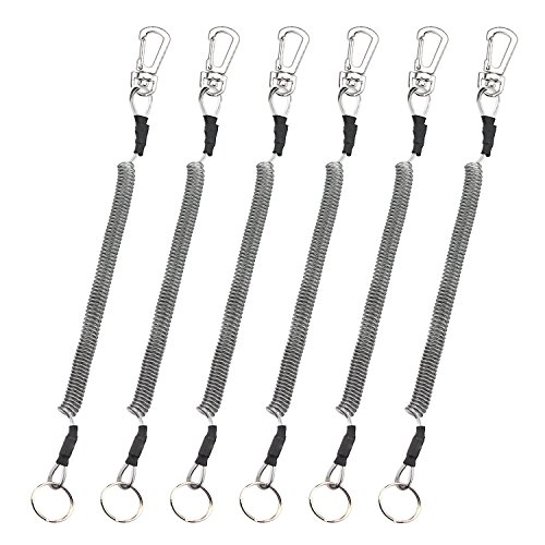 Booms Fishing T04 Fishing Lanyards Fishing Tool/Pole Safety Coil Lanyard Retractable Wire Inside Tup Cover 6pcs / pack_black