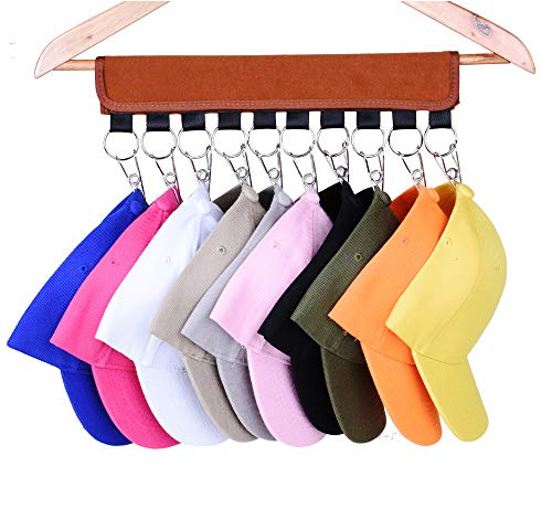 LEKUSHA Cap Organizer Hanger, 10 Baseball Cap Holder, Hat Organizer for Closet - Change Your Cloth Hanger to Cap Organizer Hanger - Keep Your Hats Cleaner Than a Hat Rack - Dark Brown