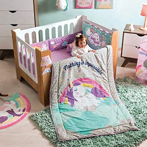 DreamPartyWorld Magic Unicorn Crib Set Baby Gift Shower Bedding Rainbow Nursery Pink Blue