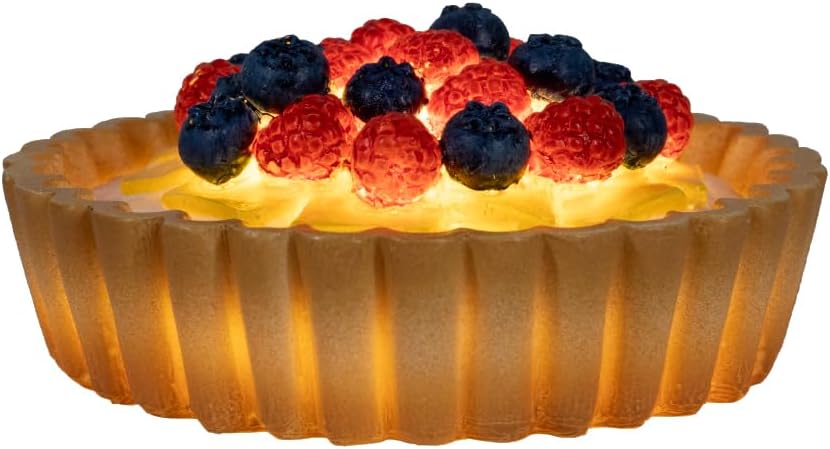 Fruits Tart Desk Light, Cute Resin College Lamp for Dorm Room or Kids Bedroom, Warm White LED Light, Battery Operated Decor for Girls & Home Office