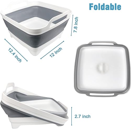Miniatura 8 de ddLUCK Lavaplatos plegable con tapón de drenaje con asas de transporte para gran capacidad de 9 L, lavabo de lavado, tina plegable para fregadero de