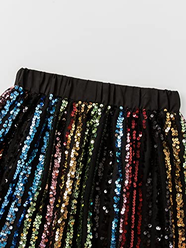 Milumia Girl Cute Colorful Sequin Elastic High Waisted Flared A Line Short Skirt Multicolor 11-12 Years #TOP2