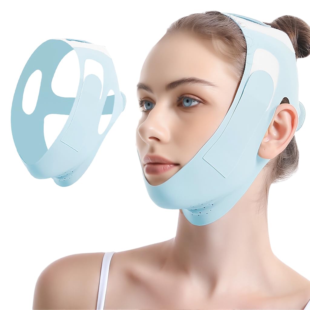 MAYCREATE® Double Chin Reducer Face Lifting Mask Device Cool Touch V-Line Jawline Shaper Breathable Double Chin Lift Mask Strap Belt for Sleeping Anti-Wrinkle Full-Face Lifting
