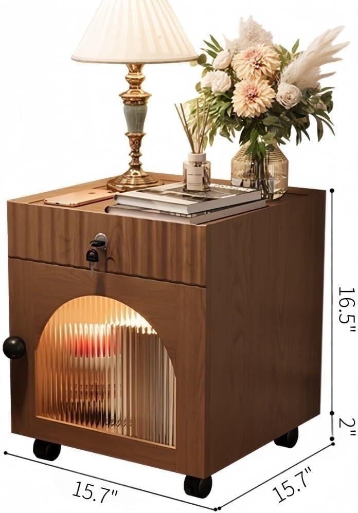 Lockable Drawer Nightstand with Wheels - Wooden Bedside Table with Storage, Stylish Small End Table, Modern Design for Bedroom & Living Room Organization