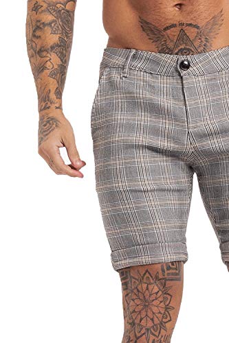 Image of GINGTTO Mens Slim Fit Shorts Plaid Chino Short Tapered Leg Skinny Stretch