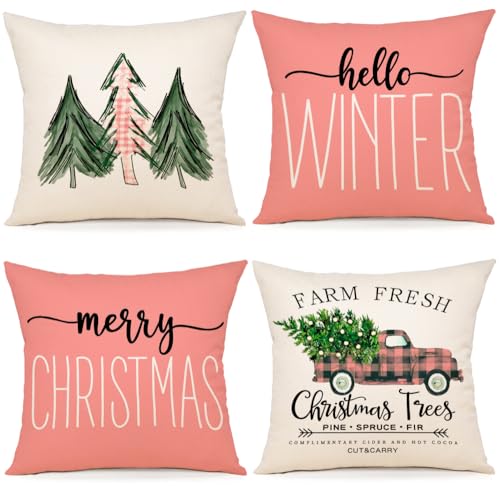 ZWJD Kissenbezug Weihnachten 45x45 4er Set Kissenbezüge Rosa...