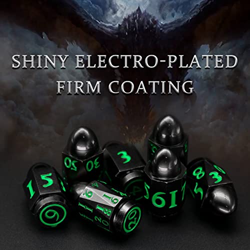 Bullet Dnd Dice For Dungeons And Dragons, Hnccesg Solid Metal Dice Role Playing Dice Polyhedral D&D Dice For Rpg Table Board Games Warhammer Shadowrun Yahtzee (Bullet Black Green) #TOP6