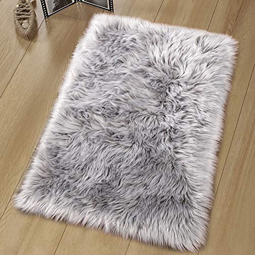 Noahas Luxury Fluffy Rugs Bedroom Furry Carpet Bedside Faux Fur Sheepskin Area Rugs Children Play Princess Room Decor Rug, 2ft x 3ft, Grey