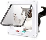 Cat Door Large 4 Way Locking Cat Flap Door for Interior & Exterior Doors - Weatherproof Pet Door for