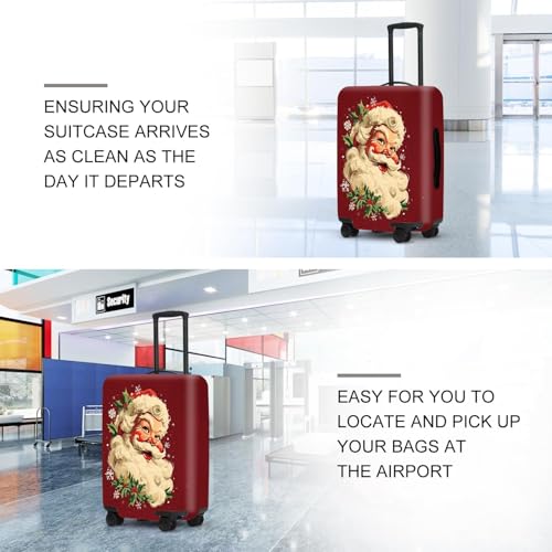 Image of Retro Santa Luggage Cover - Vintage Saint Nicholas with Holly and Snowflakes, Suitcase Protector 24 26 Inch