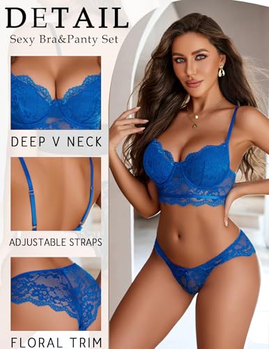 Image of Avidlove Lingerie for Women Lace Strappy Underwear V Neck Bra and Panty Sets 2 Piece Bralette Outfits