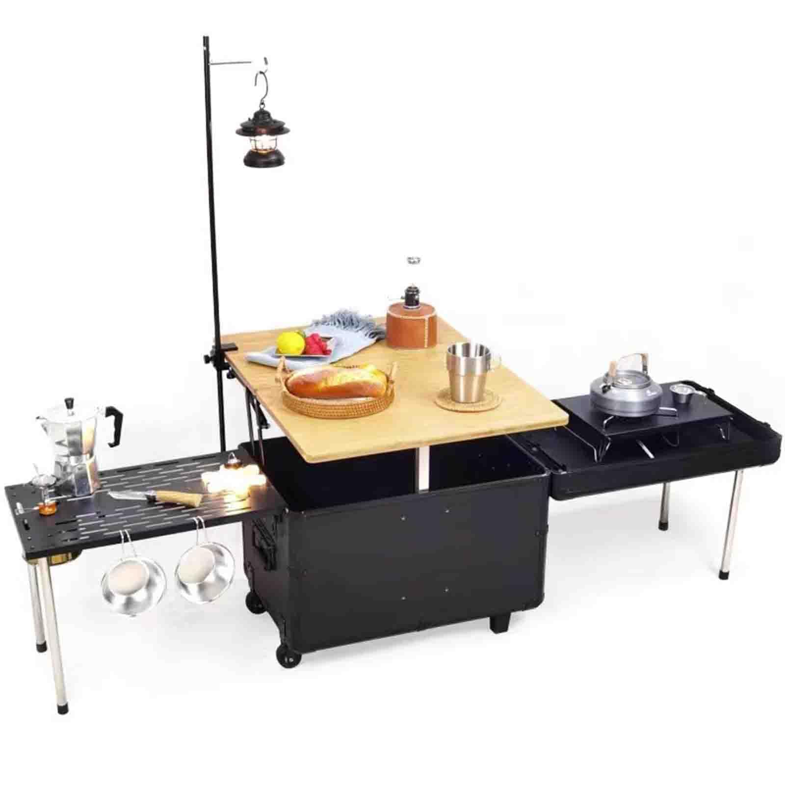 55 Liters Outdoor Mobile Kitchen Car Camping Box Picnic Storage Folding Tea Table Expansion Combination Cooking Station