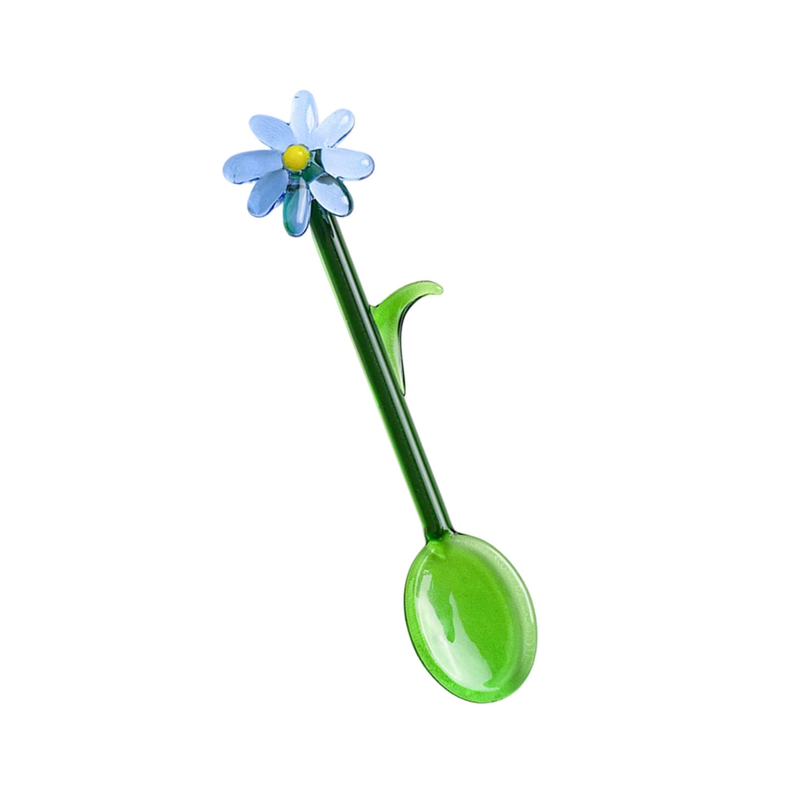 Tsophreniq Handle Glass Stirring Spoon with Colored Flower Head for Mixing Beverages Coffee Drink and Dessert Cocktail Stirrer Stirring Spoon