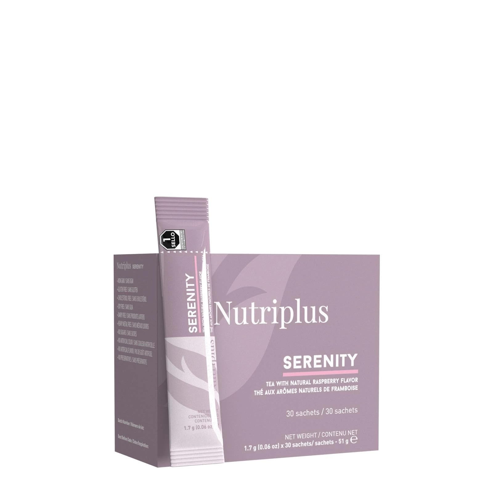 FARMASi Nutriplus Serenity Tea, A Fruity Herbal Blend for Body, Mind, and Soul, 30 servings (Raspberry)