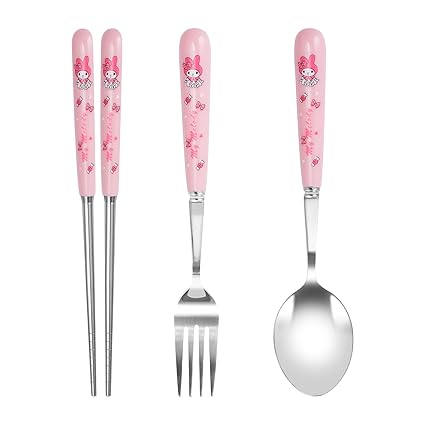 Cartoon Kitty Tableware Travel Set with Stainless Steel Fork, Spoon, Chopstick Portable Camp Reusable Flatware Design with Carrying case-2