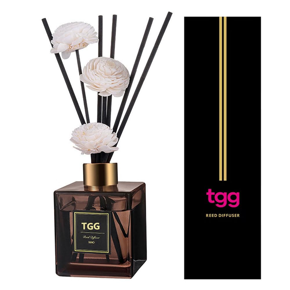 tgg Set Difusor Carrizo, 200ml Vidrio Aromaterapia Jazmín Lavanda con Varillas de Madera Mimbre, Ambientador Casa Aceite Esencial Carrizo para SPA Dormitorio Oficina (Gardenia)