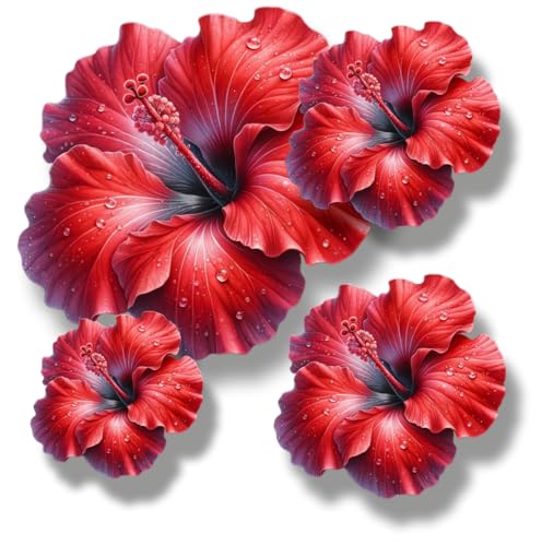 x8 Autocollant en vinyle Fleur d'hibiscus rouge, décalcomanie florale pour couvrir les marques, polyvalent idéal pour bac, voiture, ordinateur portable,...