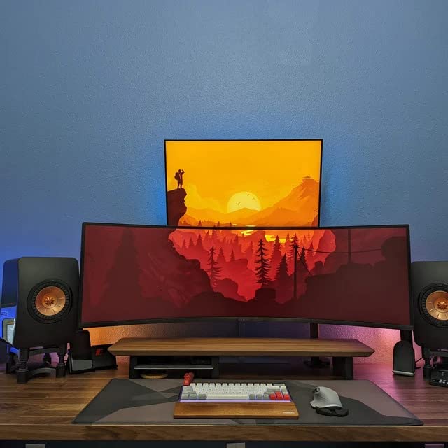 Image of Deskvue 36 inch Single Monitor Desk Shelf | with ONE SMALL Aluminum Under-Shelf | Medium Monitor Riser | Office Desk Storage | Grovemade Inspired | NATURAL WALNUT