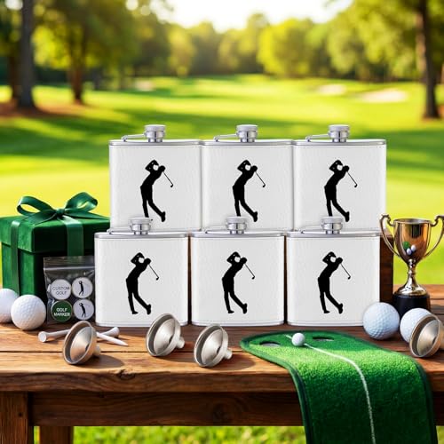 Teecyhooo 6 Pcs Leather Golf Flasks