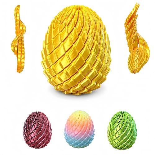 3D Printed Fidget Toy, Twisty Dragon Eggs, Spiral Slippery Egg Fidget Toy, Stress Relief Sensory Desk Toy for Adults and ADHD, Rotating Focus Anxiety Relief Pocket Toy (Gold)
