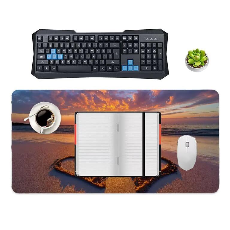 Tappetino Mouse Gaming XXL 1600 x 800 mm Tappetino Antiscivolo Sottomano Da Scrivania Per Mouse e Tastiera, Con Base In Gomma Antiscivolo, Lavabile, Mouse Pad Spiaggia Amore, Regalo per Uomo L-855