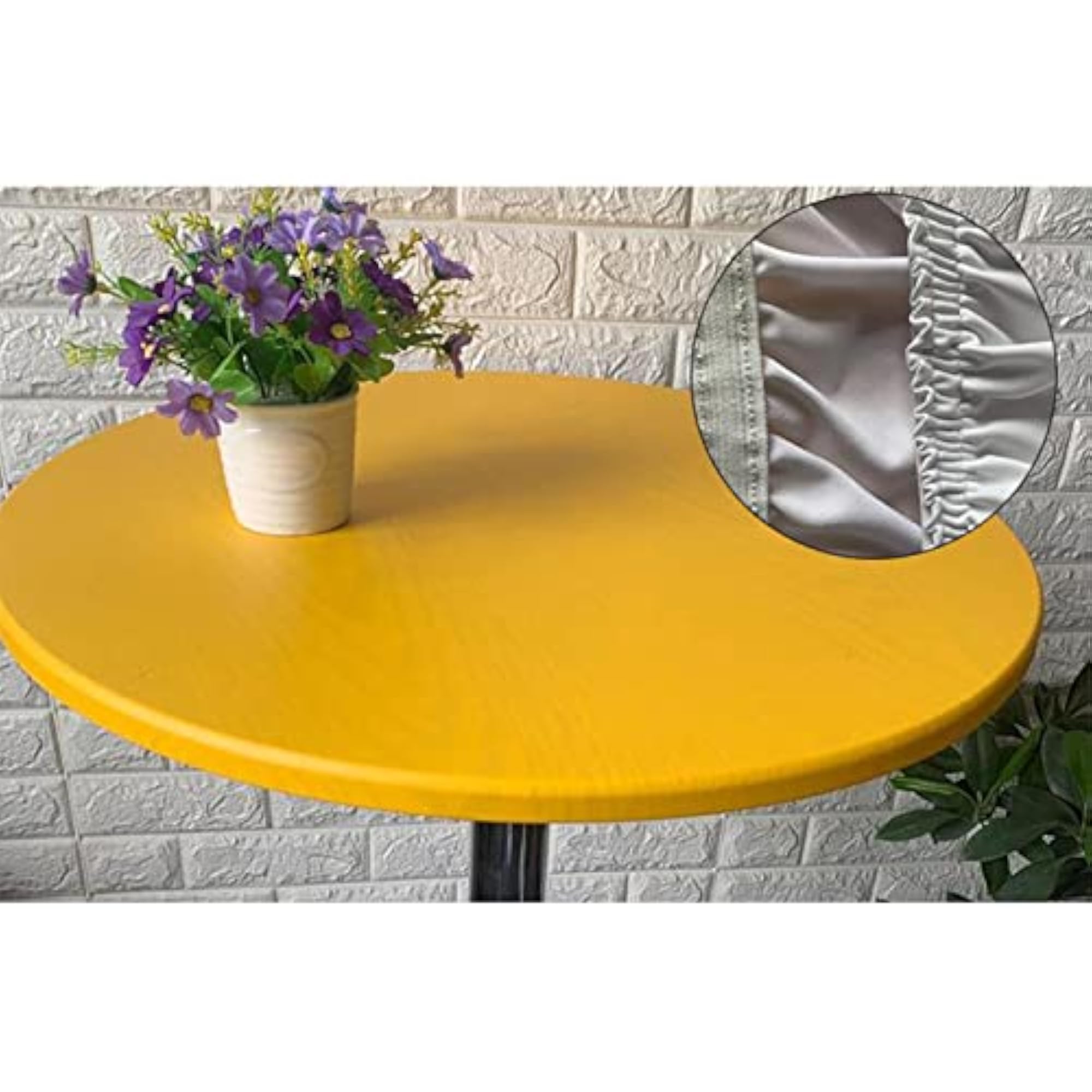 Round Waterproof Table Cover Cloth Protector, Yellow