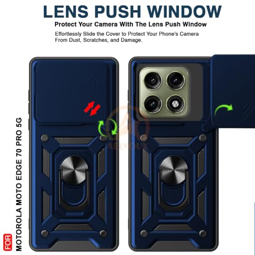 Image of Armor Bumper Back Cover Case for Moto Edge 70 Pro /Moto Edge 70 Pro Plus 5G Rotating Camera Cover, Ring Holder & Kickstand | Heavy Duty & 360 Degree Protection Back Cover (Blue)