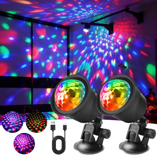 2 Stück Discokugel, Discolicht Partylicht, Musikgesteuert DJ 360° Rotierendes, Batteriebetrieben, Led Discokugel für Feste Raußen, Home, Room, Partys, Bar, Xmas, Hochzeit und Feiern