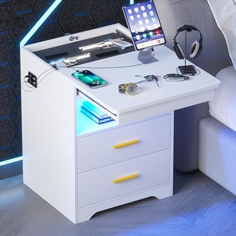 Gurexl LED Nightstand with Gun Drawer Cover