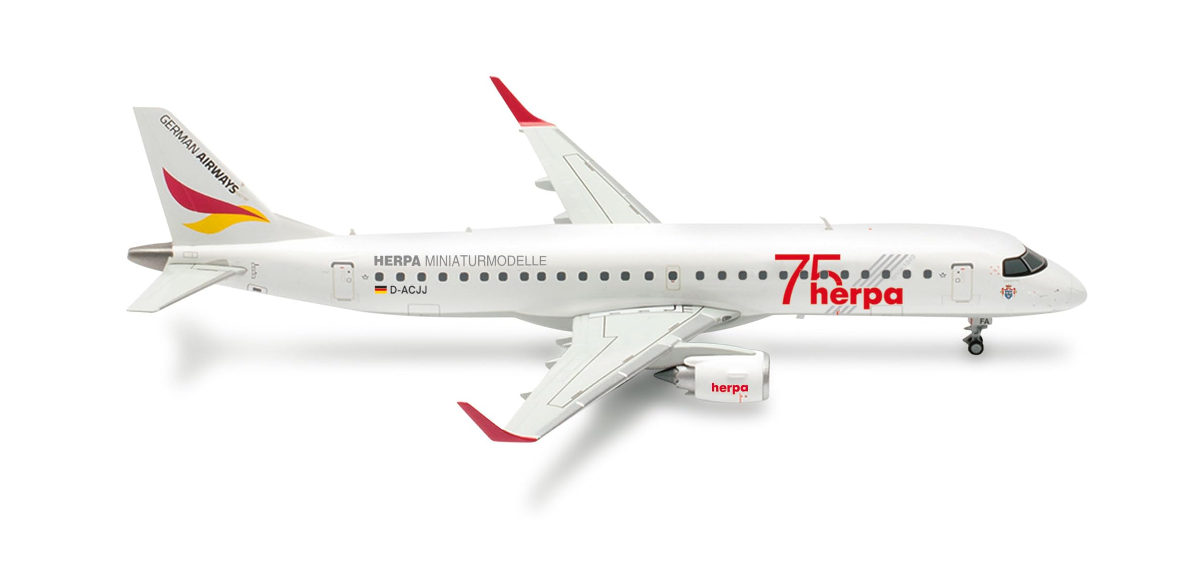 Herpa 573221 - 1/200 German Airways Embraer E190 ""Herpa 75 Years"" - New