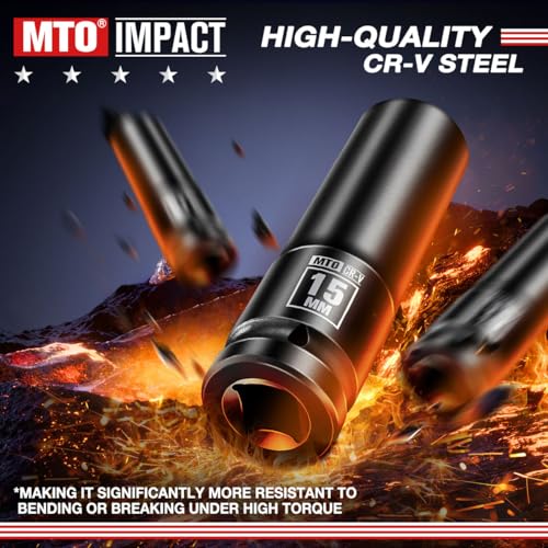 Image of MTO 1 /2 inch Drive 15mm Deep Impact Socket, 6-Point Metric Socket for Automotive Maintaince, CR-V Steel Meets ANSI Standards
