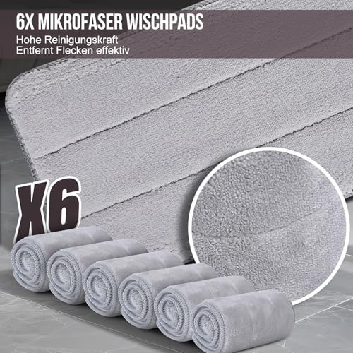 Masthome Wischmopp Set mit Eimer, Mikrofaser Bodenwischer Set mit Einstellbar Edelstahlgriff, 6 Mopp...