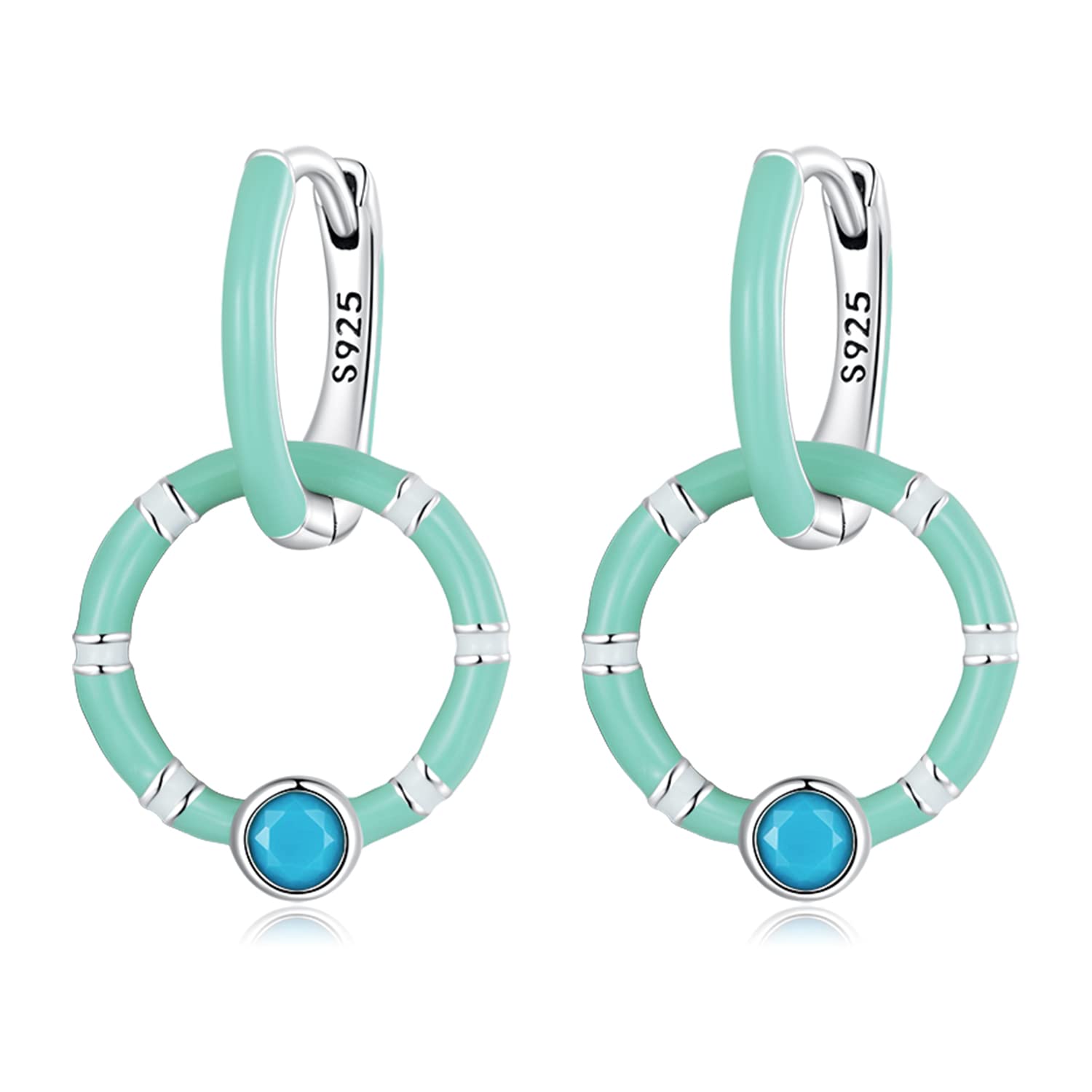 WBDWWTD 925 Sterling Silber Türkis Doppelring Creolen für Frauen Sommer Strand Party Ohrringe Schmuck Geschenk