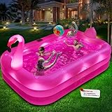 Inflatable Pool with Lights, Solar Flamingo Swimming Pool for Kids,Adults Inflatable Blow up Pool, Large Kiddie Pool,Durable Thickened Kids Pool for Backyard,Outdoor,100