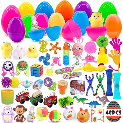 Lubibi 48 Huevos de Pascua Precargados Rellenos con Juguetes novedosos,Huevos de Pascua Sorpresa,Huevos de Pascua de Plástico niños,para ArtíCulos De Fiesta TemáTica De Pascua, Regalos De Pascua