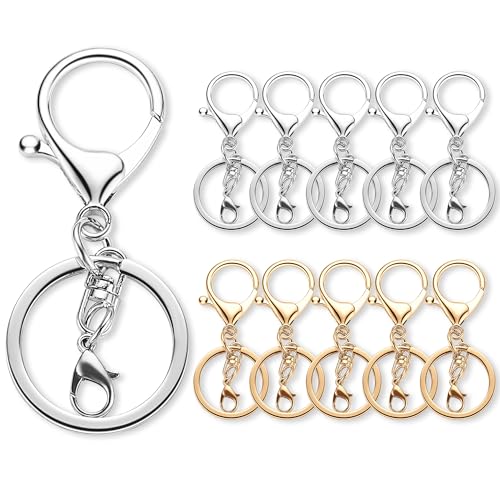 Gkeygo 10 Pack a Set Metal Lobster Claw Clasps and Key Rings Key Chain Accessories Keychain Making kit for Keys Art Crafts Jewelry Making Silver - Light Gold