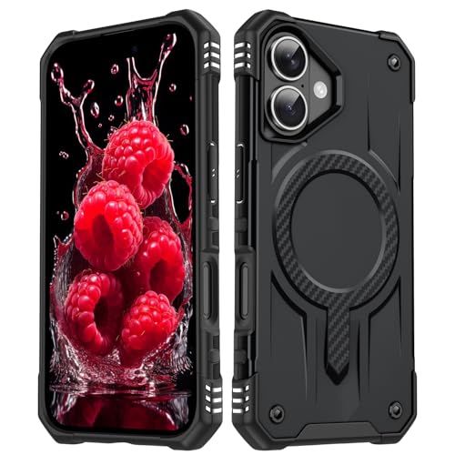 Image of Pirum for iPhone 16 Plus Case, Military Grade Drop Protection, Carbon Fiber Design, Shockproof, Supports Magnetic Charging Black