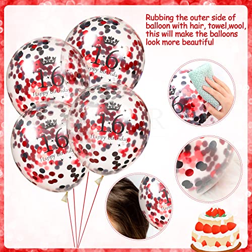 Image of 16th Birthday Balloons - 16Pcs Red & Black Latex Balloons for Girls & Boys - Happy 16th Birthday Party Decorations