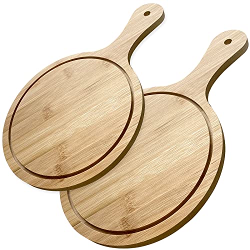 8 & 10 po Planche Pizza Assiette à Pizza Pratique Plat à Pizza Ronde Planche à Pizza en Bambou Utilisé pour Servir des Pizzas, du Pain, des Fruits, des Nouilles, des Steaks 2 Pièces Cover