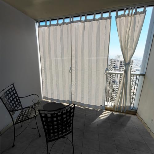 Image of HIPPO 160 GSM Outdoor Sun Blocking Balcony Loop Curtains Sun & UV Protection, Light Filtering 3FTX7.5FT Door Curtain (Sand-White)