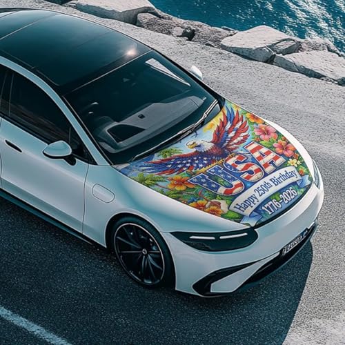 Image of God Bless the USA Car Hood Cover Polyester Elastic Fabrics Washable Suitable for Large SUV and Pickup Trucks 39x59in