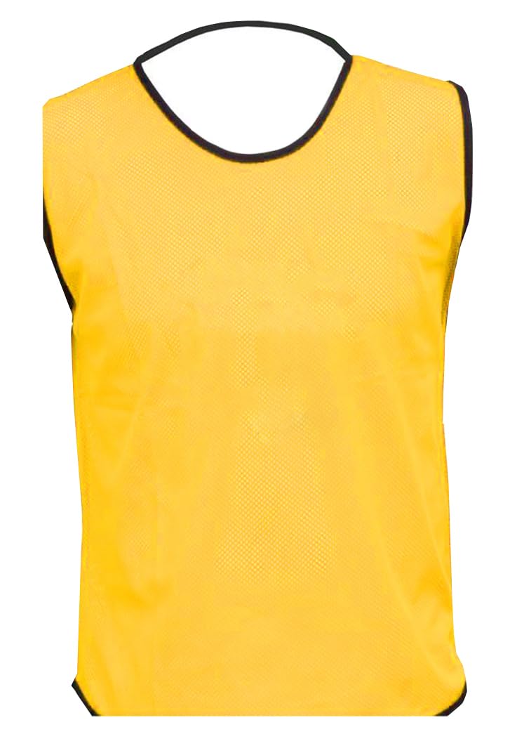 1 X Single Sports Training Bibs Football Rugby Hockey Netball Cricket Volleyball Vests Soccer Sports Club (7 Sizes 13 colours) (YL (Under 14), Amber)