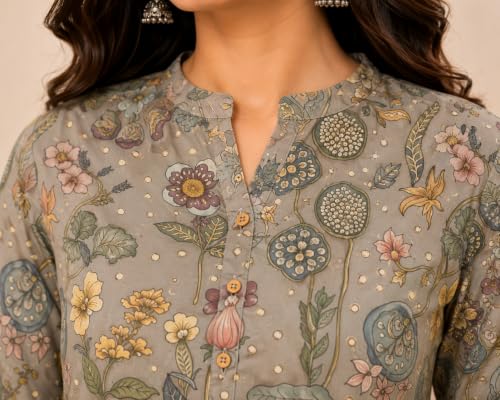 Image of Women's Floral Printed Cotton Kurti Summer Cotton Tunic Top for Girls